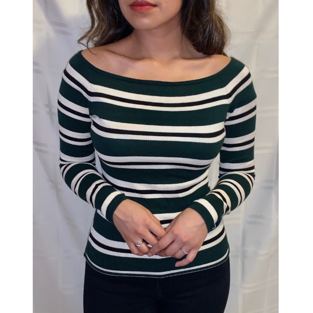 H&M Striped Green/White Off the Shoulder